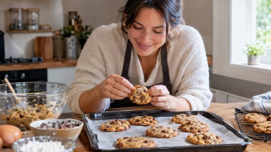 Une femme qui confectionne des cookies